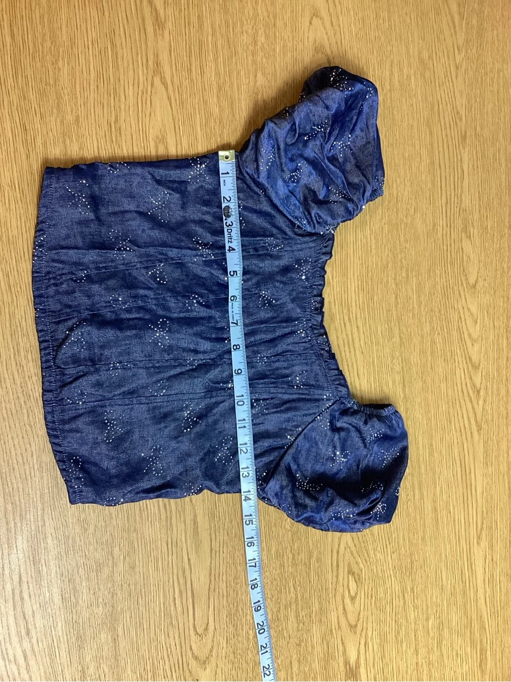 NWT FBZ Puff-Sleeve Denim/ Chambray Top- Tween; Size: XL